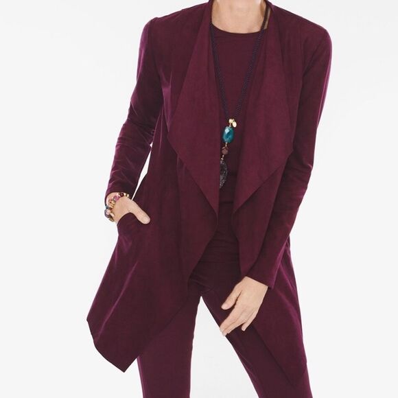 Chico’s Suede Open Front Burgundy Jacket Size 3 (16/18) - Picture 3 of 8